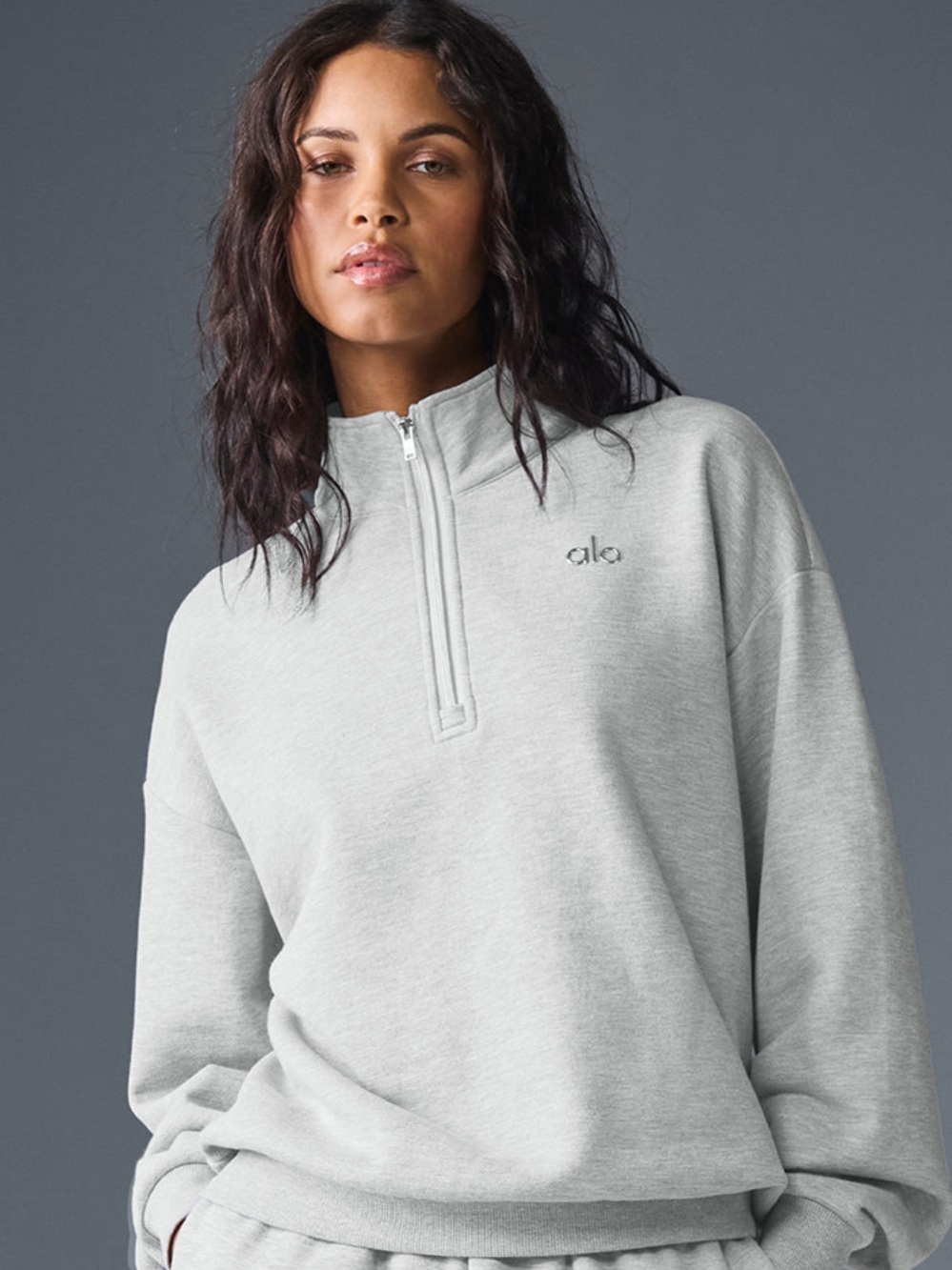 ALO Yoga Women's Grey Half-Zip Sweatshirt accolade ! New ! L